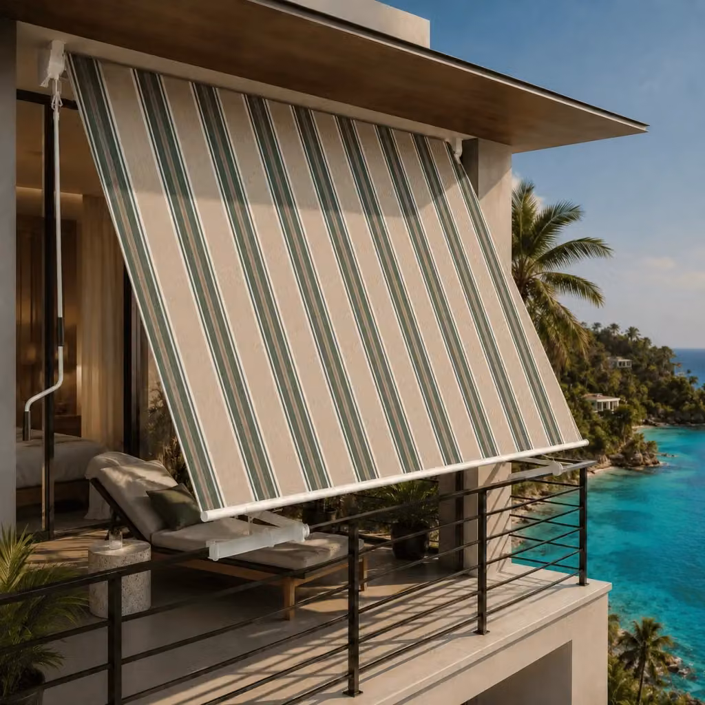 Tenda da sole Arreditaly con struttura in alluminio e tessuto in poliestere, protezione solare per balcone e veranda, L: 295 cm, P: 50 cm, H: 250 cm, Beige e Verde – 2
