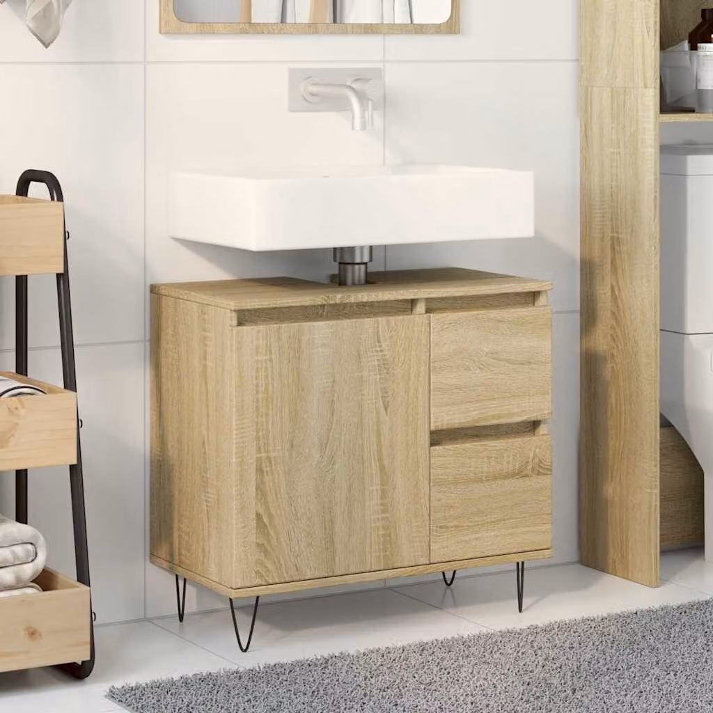 Armadietto da bagno sospeso vidaXL in stile industriale, Rovere, L: 65 cm, P: 33 cm, H: 60 cm