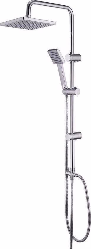Doccia a pioggia in lega d'acciaio di alta qualità con rubinetto regolabile, tubo flessibile regolabile in altezza - sistema doccia in acciaio, dimensioni 20 x 20 cm, soffione con maniglia.