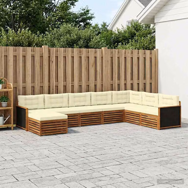 Set di divani da esterno vidaXL 8 pz in legno di acacia con cuscini, colore naturale e crema