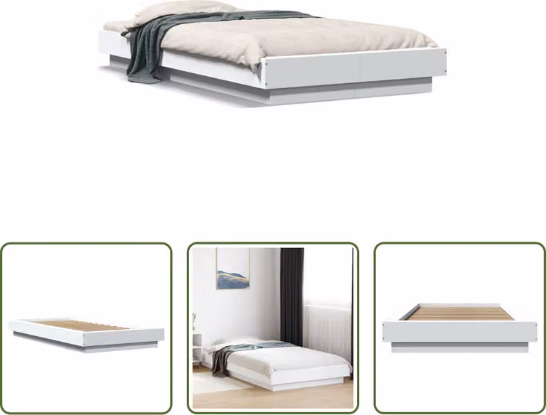 The Living Store Struttura per letto bianca 100x200 cm in materiale ligneo