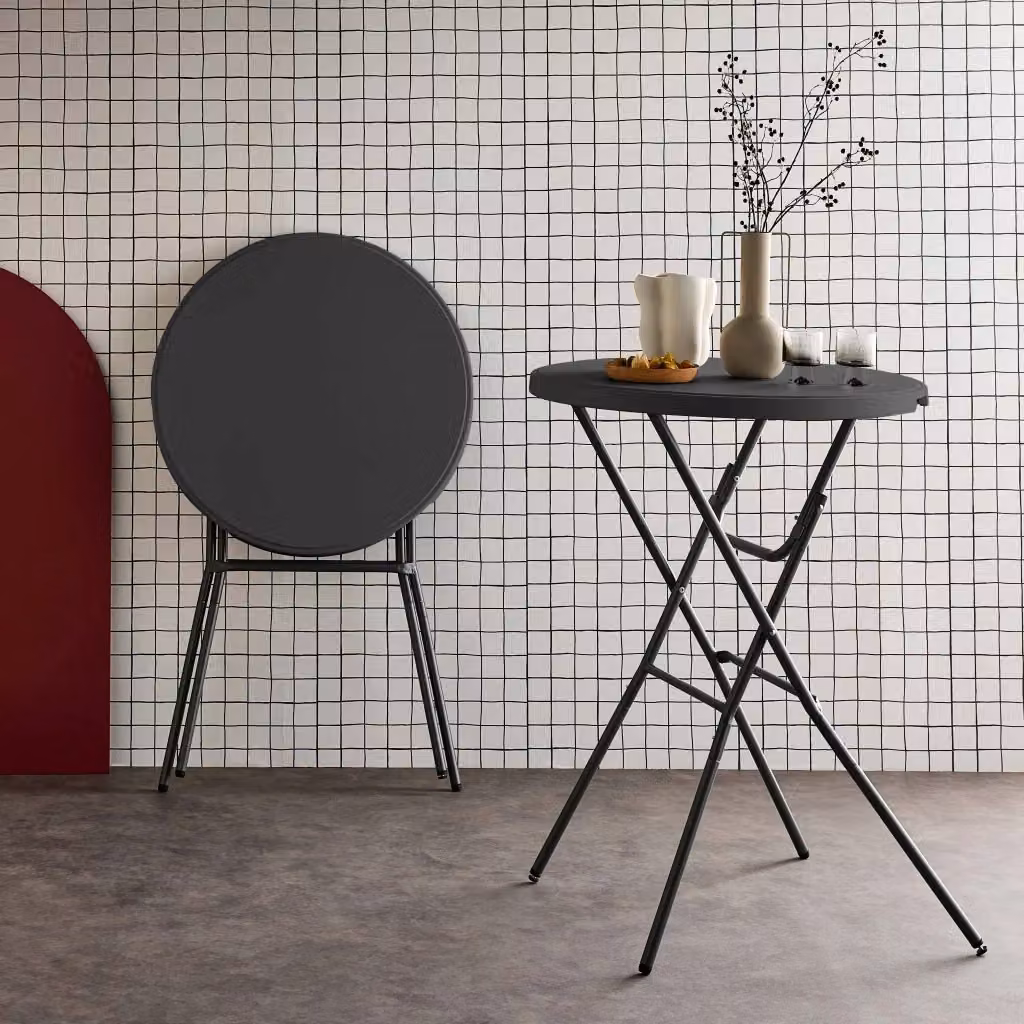Set di 2 tavoli rotondi pieghevoli Sweeek in metallo e plastica, colore antracite – 2