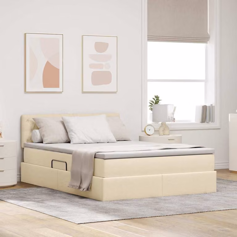 Letto con contenitore e materasso a molle vidaXL, colore beige, L/P/H: 140 x 200 x 88 cm
