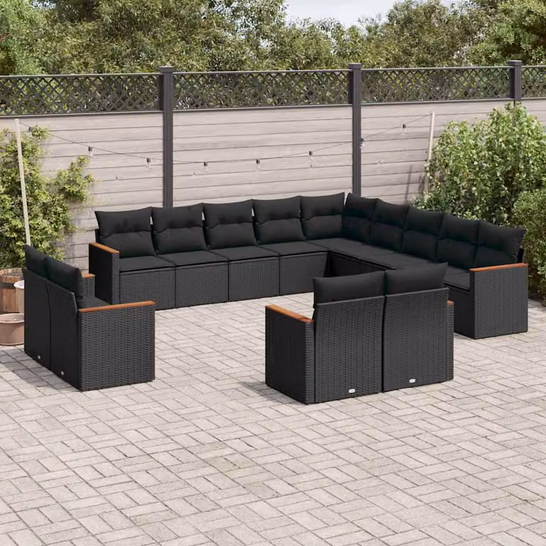 vidaXL Set Divani da Giardino a L in Polyrattan Nero con Cuscini e Rivestimenti Rimovibili