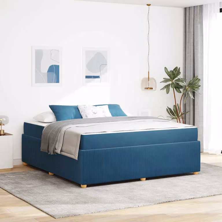 Struttura del letto moderna vidaXL in tessuto blu con legno, L 180 cm x P 200 cm