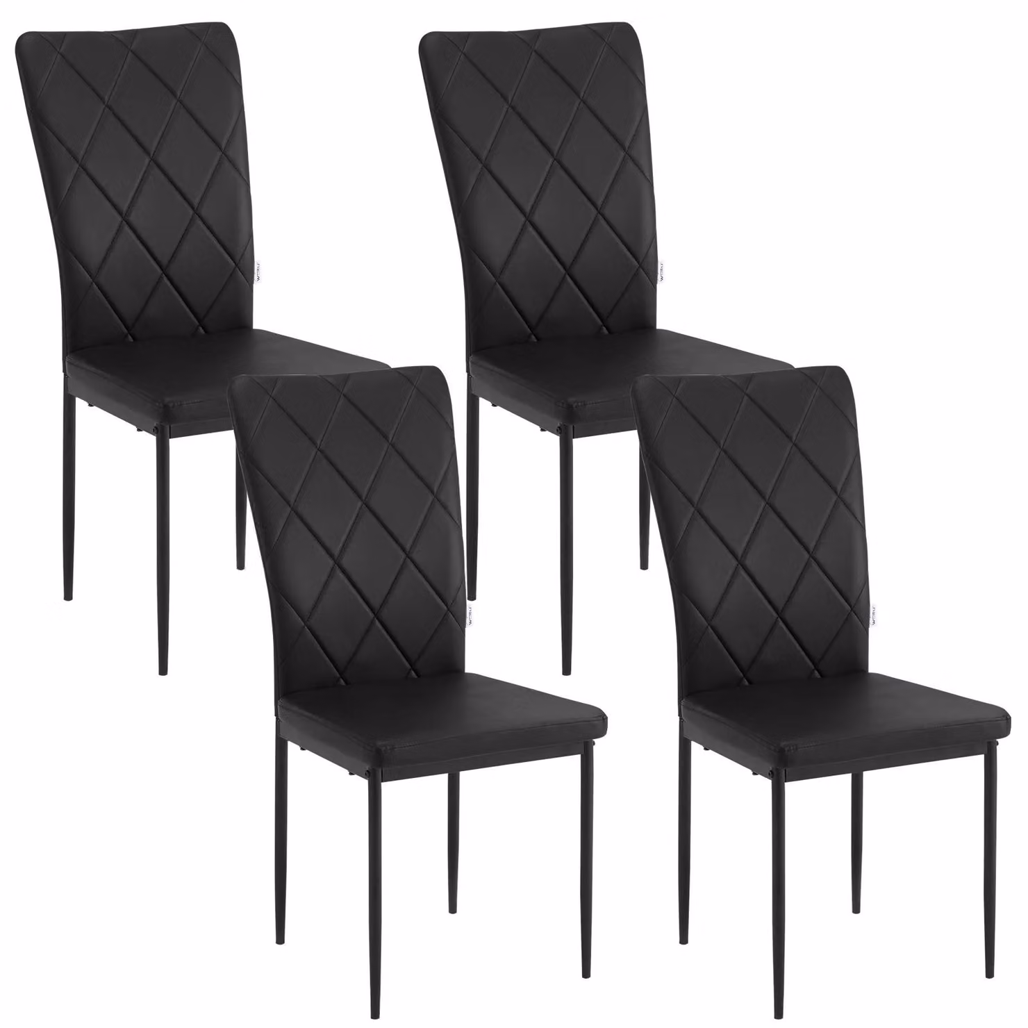 Sedie da pranzo - Set di sedie da pranzo con schienale alto - Set da 4 - Pelle nera - Seduta imbottita - Gambe in metallo - 42 x 94,5 x 59 cm