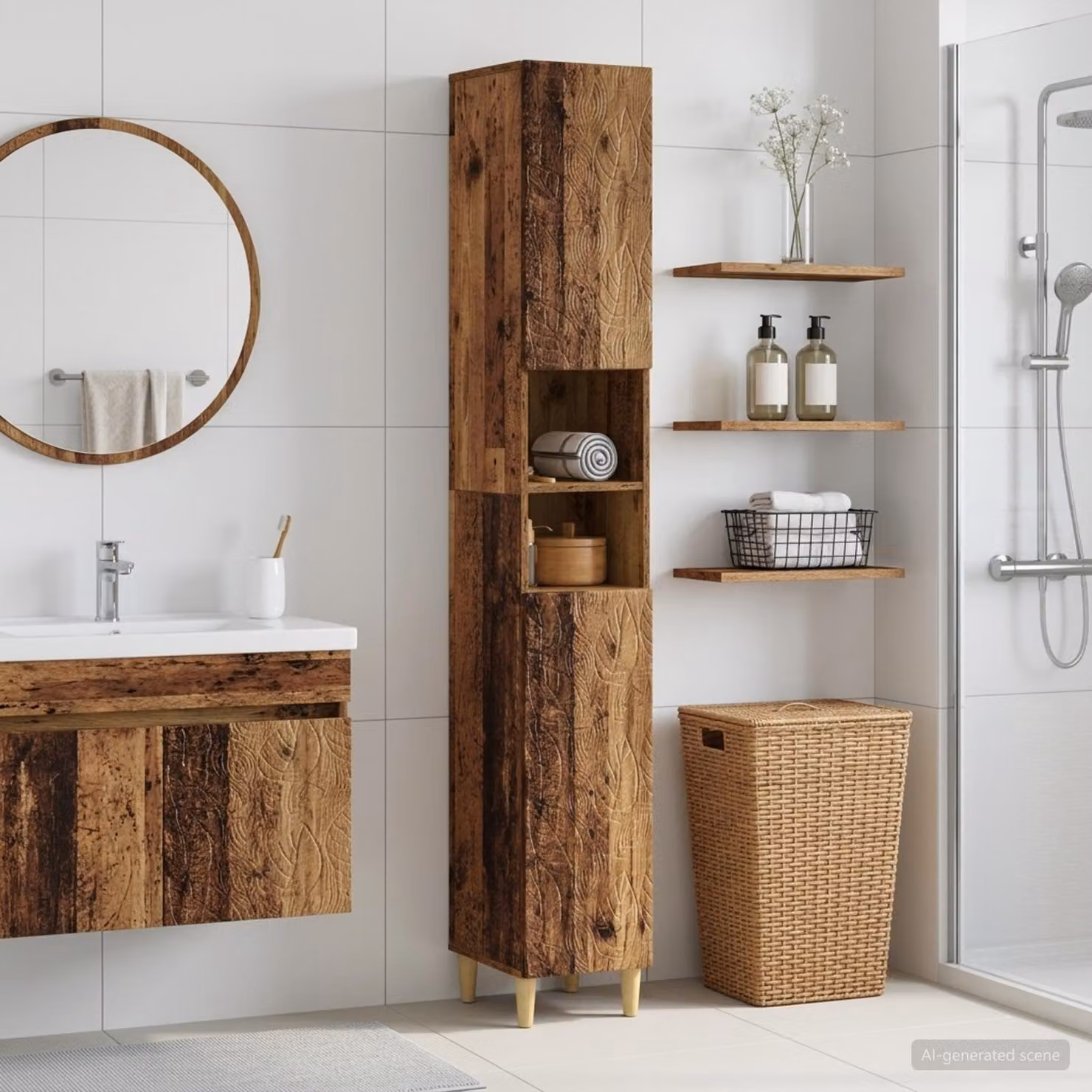 Armadio da Bagno vidaXL DELFT in Legno e MDF Marrone con Ripiano Aperto e Ante a Battente H 190 x L 31 x P 30 cm