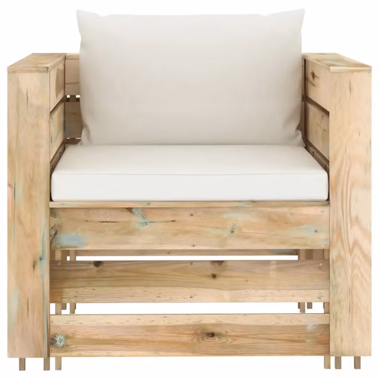 Set Salotto da Giardino vidaXL in Legno di Pino Trattato con Tavolino e Poltrone Imbottite, Colore Verde e Bianco