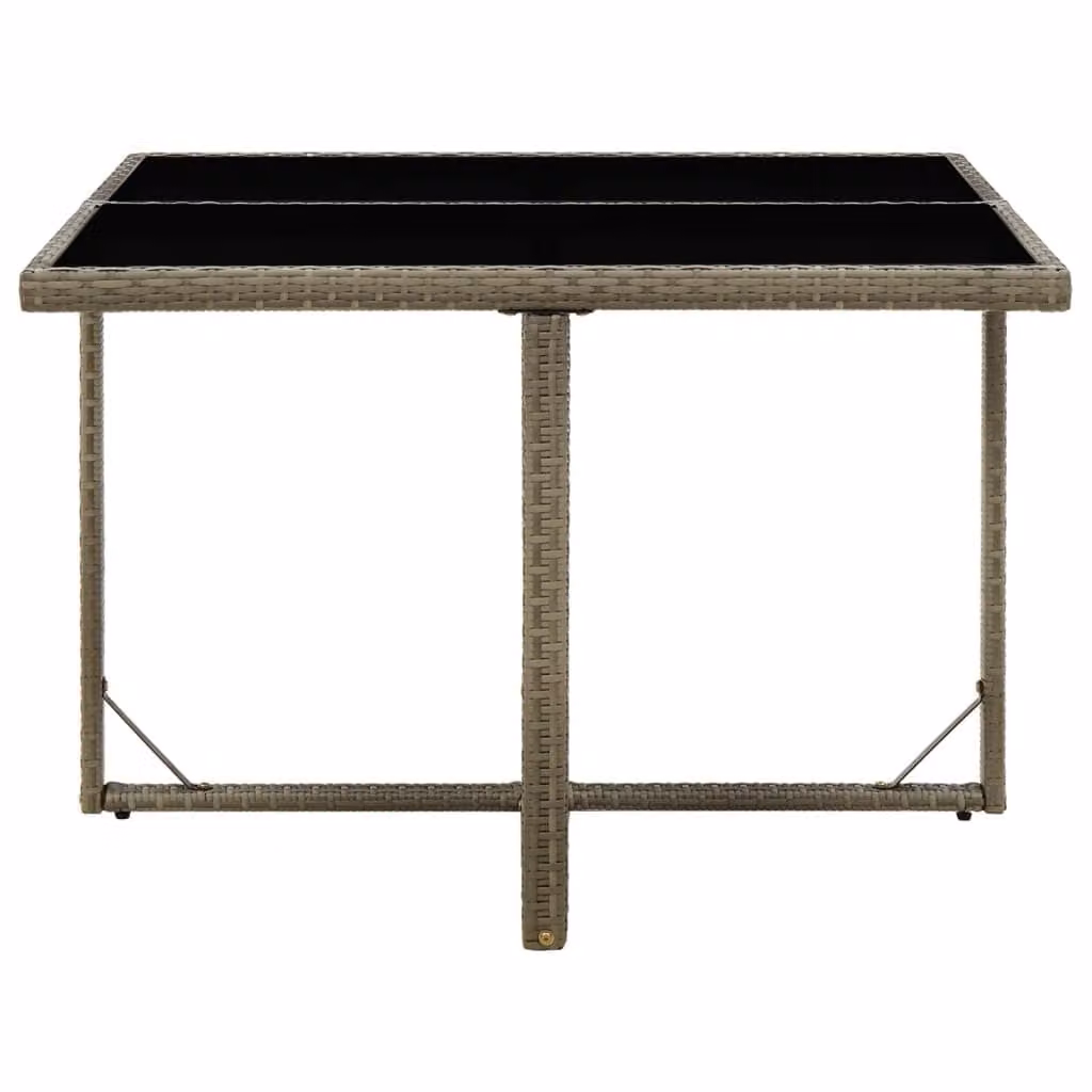 vidaXL Tavolo da giardino grigio 109x107x74 cm in poly rattan e vetro