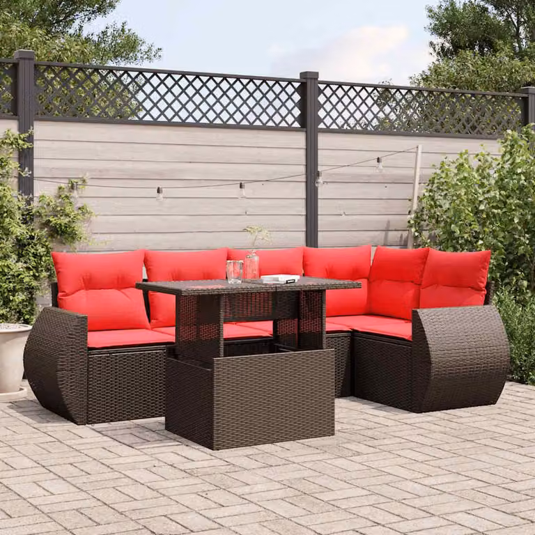 Maison Exclusive - Set di 6 divani da giardino con cuscini, marrone, polyrattan