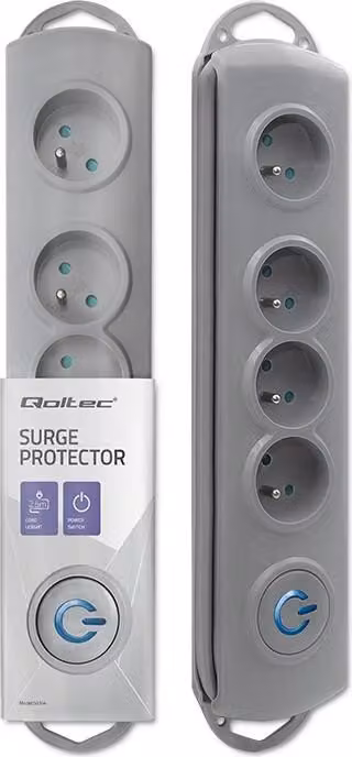 Qoltec 50164 protezione contro le sovratensioni Grigio 4 prese AC 230 V 2,5 m