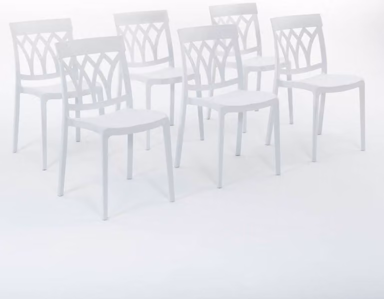 set di 6 sedie impilabili in polipropilene con fibra di vetro per uso esterno e giardino, bar e ristorante, cucina design moderno - EMMA - Bianco