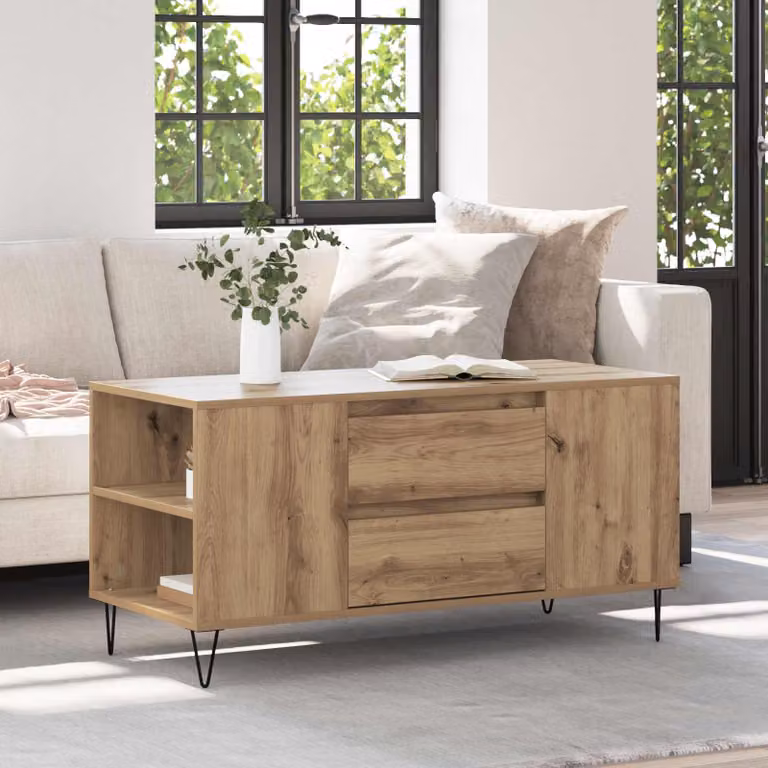Tavolino da salotto vidaXL in stile industriale, colore rovere, L/P/H: 102 x 44,5 x 50 cm