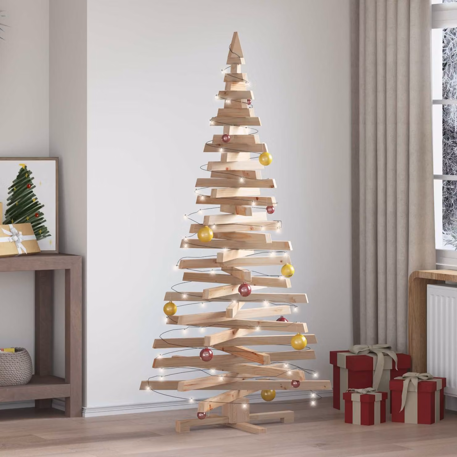 Albero di Natale naturale vidaXL in legno di pino massello, colore marrone, Altezza: 180 cm