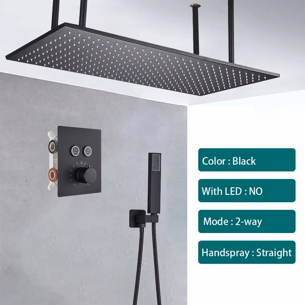 Sistema doccia a soffitto - Set doccia a pioggia da incasso - Bocchetta doccia fissa quadrata - Ottone - Senza LED - Nero