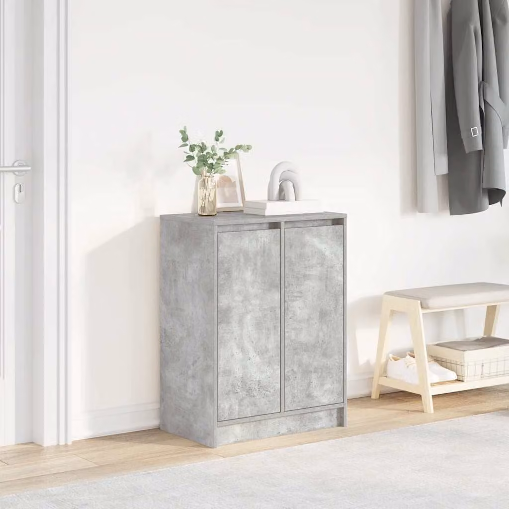Scarpiera moderna vidaXL in legno grigio con ante a battente L: 57 cm, P: 34 cm, H: 76 cm