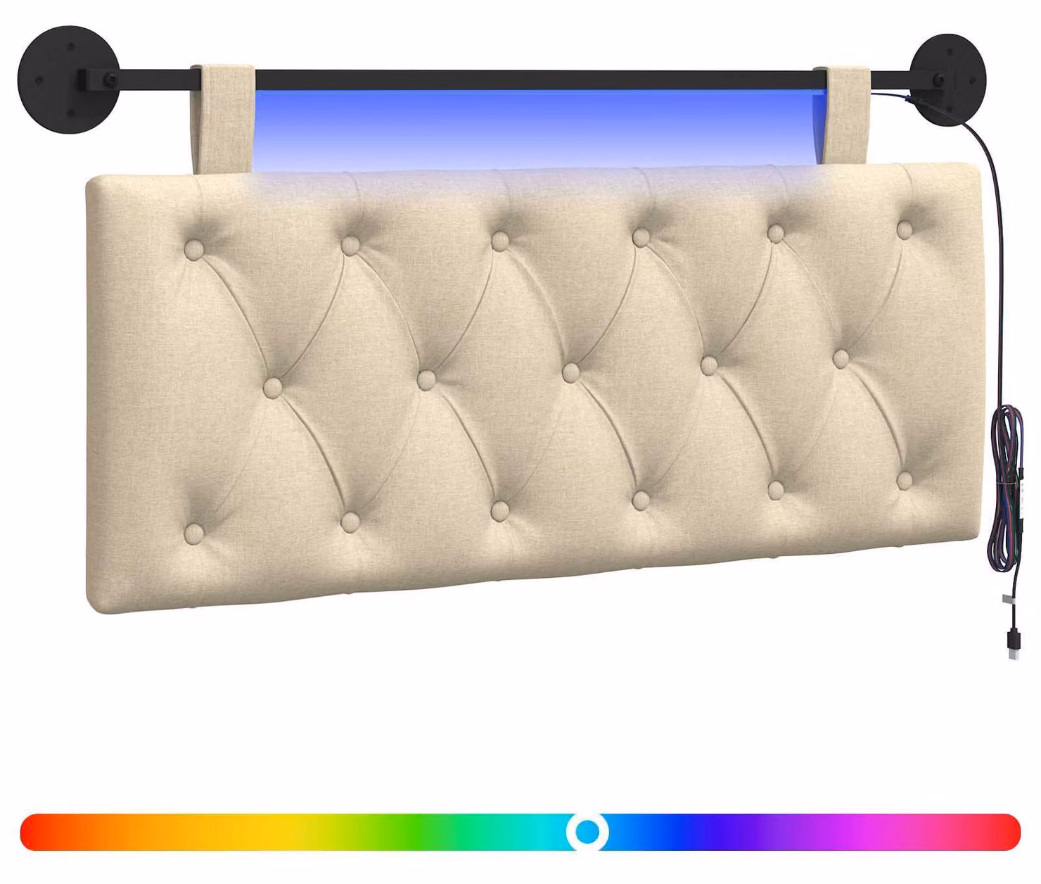 Testiera sospesa Con luce LED Crema Tessuto