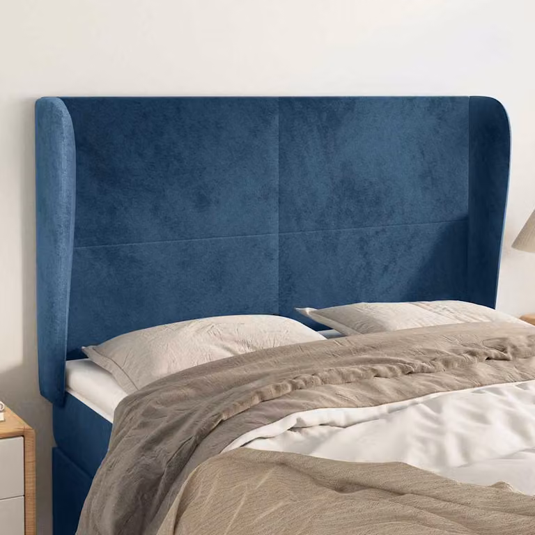 Testiera ad orecchio vidaXL in velluto blu scuro, L: 147 cm, P: 23 cm, H: 118/128 cm