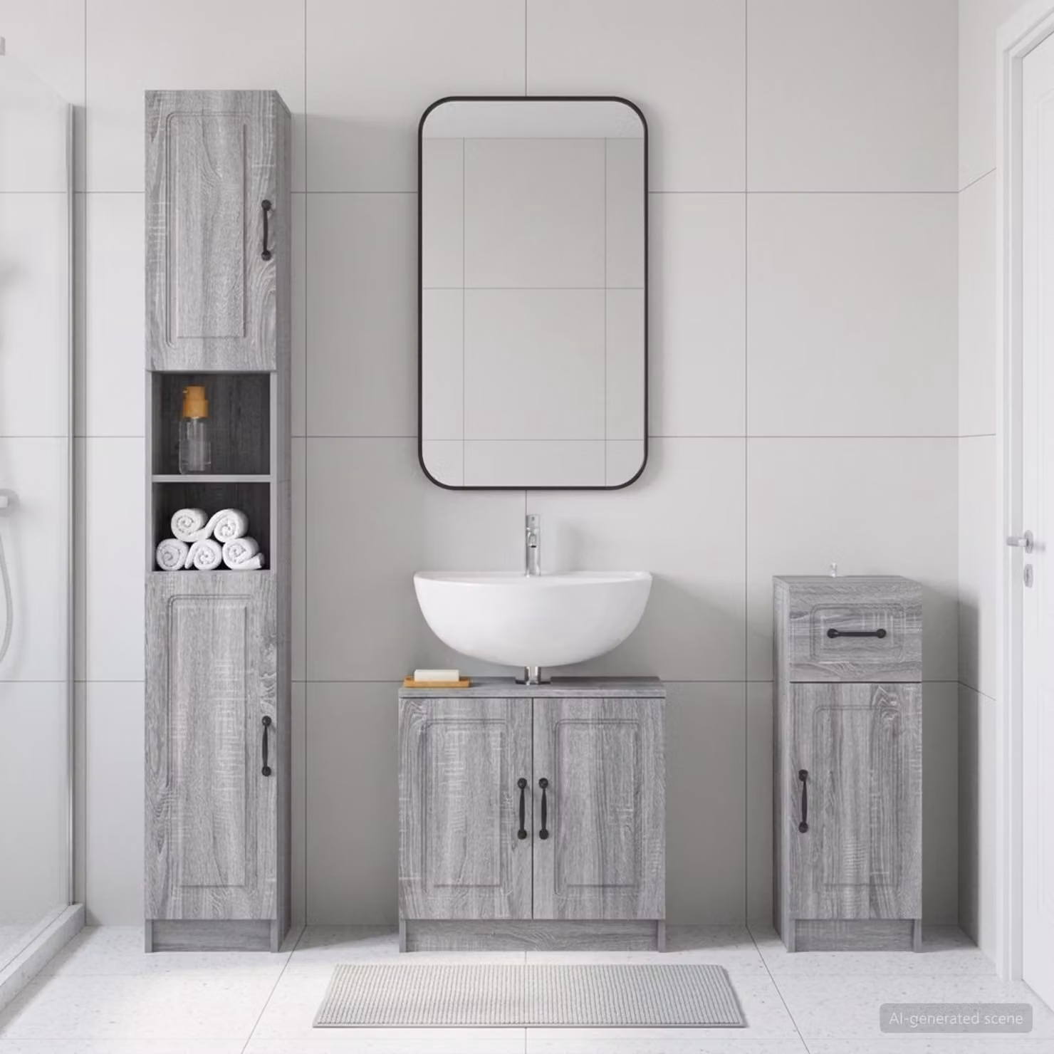 Set di 3 armadietti da bagno moderni vidaXL UTRECHT in legno grigio opaco