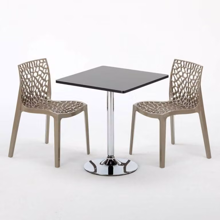 Tavolo quadrato nero e 2 sedie Set di bastoni per interni in polipropilene colorato Grand Soleil Gruvyer Mojito - Juta beige