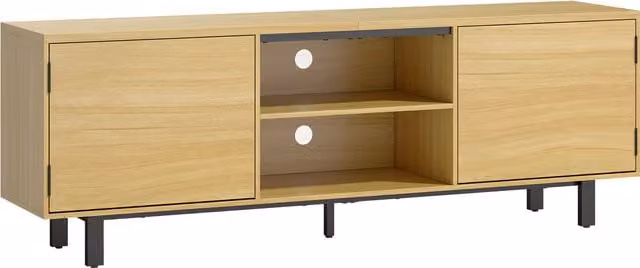 Mobile TV HOMCOM in legno naturale con 2 ante ad apertura a pressione e 2 ripiani, per televisori fino a 165,1 cm, L: 160 cm, P: 35 cm, H: 55,5 cm