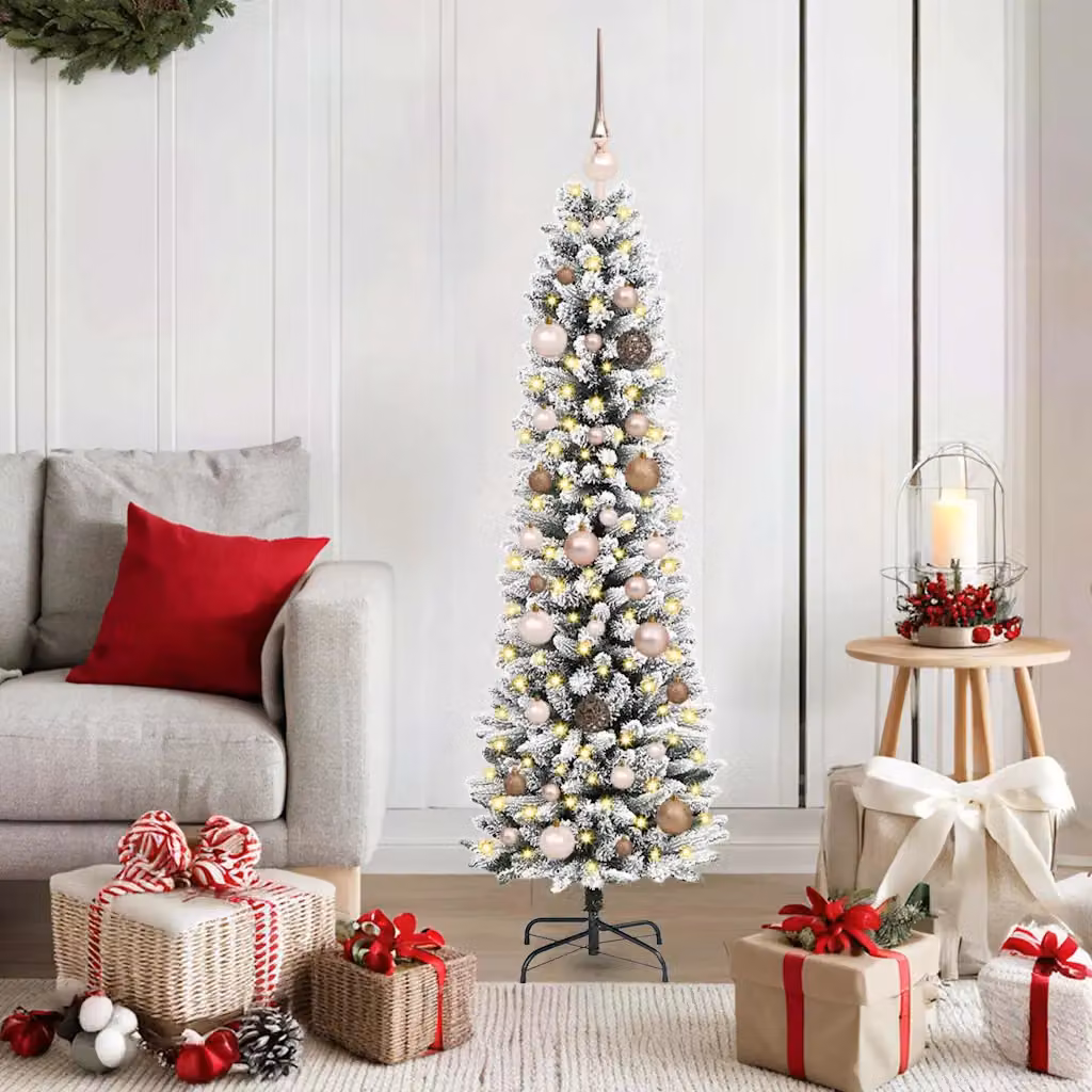 Albero di Natale artificiale vidaXL bianco con luci LED bianco caldo e alimentazione USB, Altezza: 150 cm
