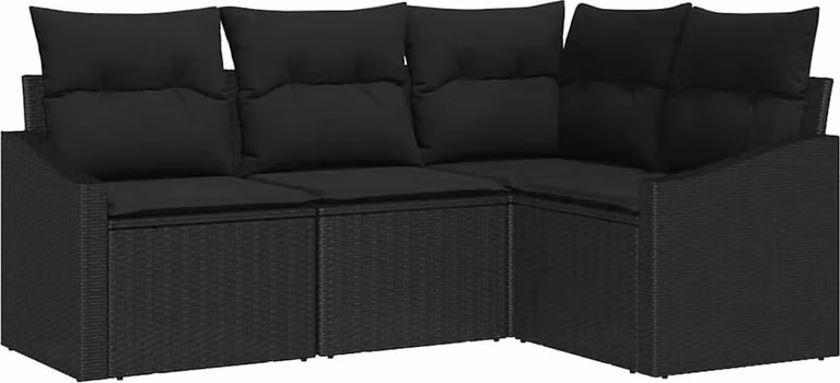 Set di divani con cuscino 4 pcs Nero polyrattan