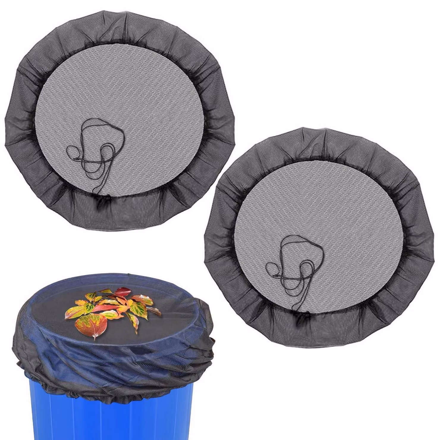 Copertura a rete per bidoni della spazzatura, diametro 95 cm, rotonda, regolabile con cordoncino, set da 2