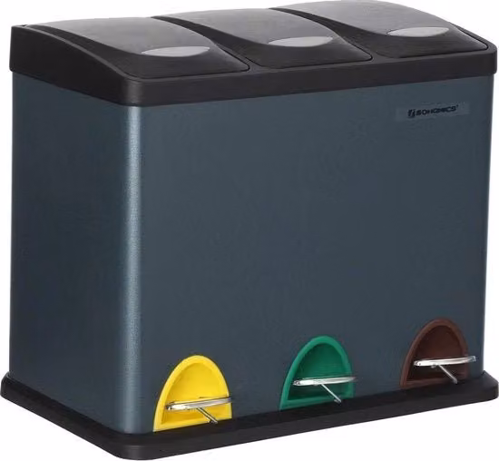 Contenitore per Rifiuti 24L - Separatore Rifiuti - Pennello per Pulizia - 3-in-1 Contenitore per Rifiuti - Colore Ruggine