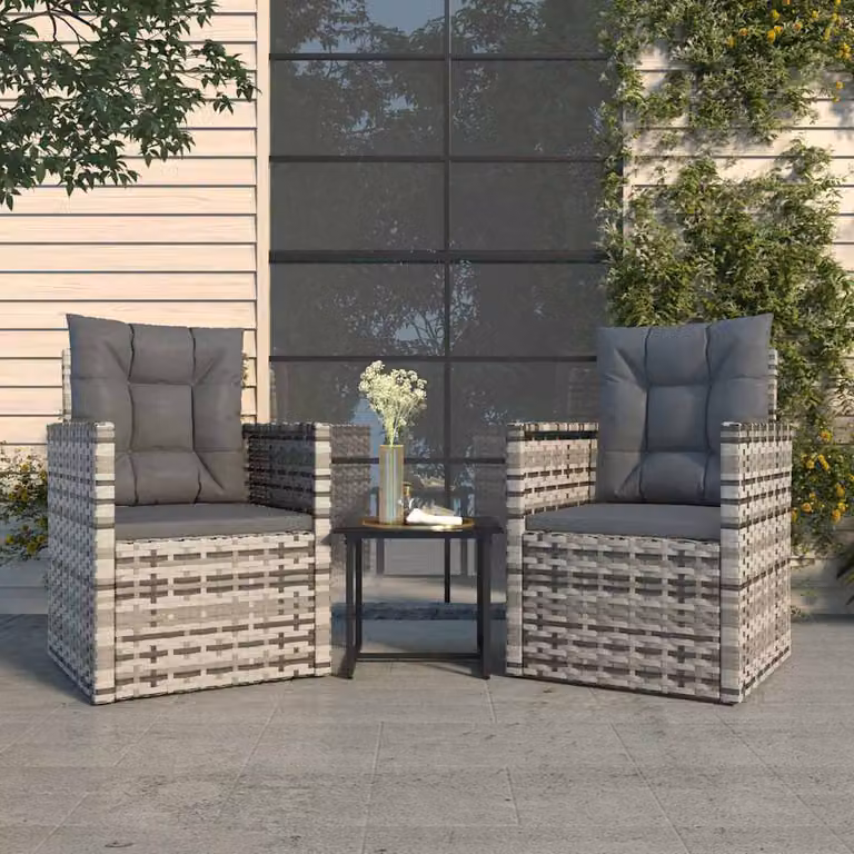 Set da giardino vidaXL composto da 3 pezzi in polyrattan grigio antracite con cuscini inclusi e tavolino da esterno