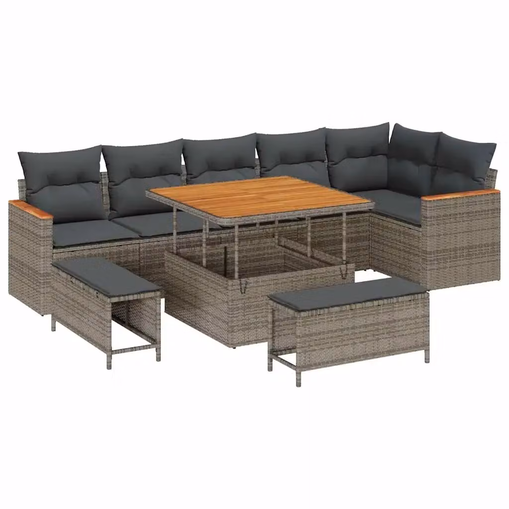 Set Divano da Giardino Moderno vidaXL in Polyrattan Grigio con 9 Pezzi e Cuscini – 2