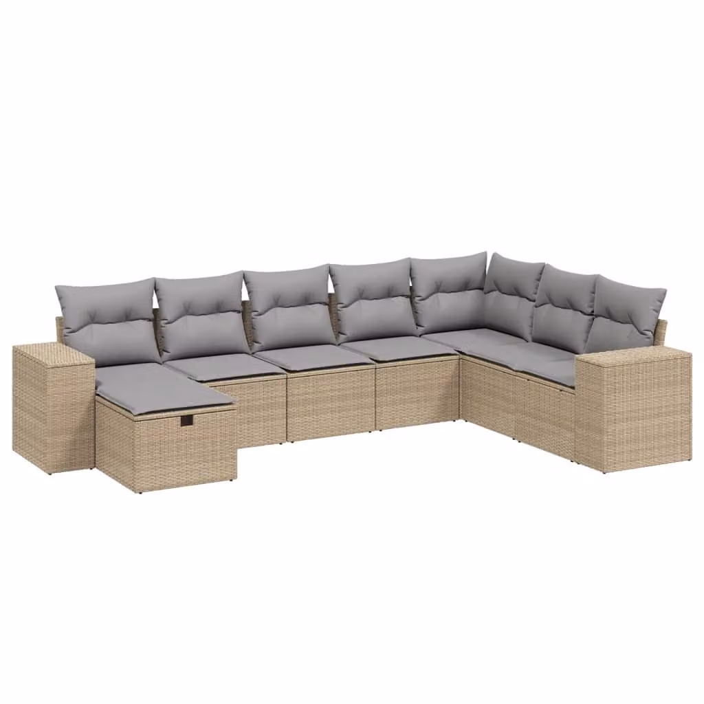 Set Divano da Giardino 8 pz con Cuscini Beige Misto Polyrattan