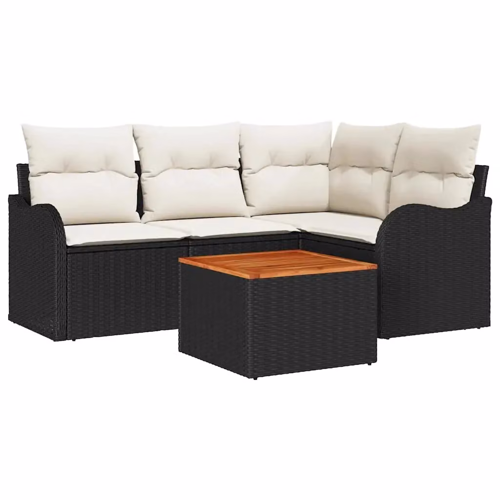 Set Divano da Giardino vidaXL 5 Pezzi a Forma di L con Tavolino, Colore Nero e Beige, Struttura in Acciaio e Polyrattan con Cuscini Inclusi – 2