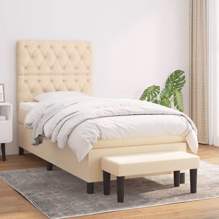 vidaXL Giroletto a Molle Ibrido con Materasso in Tessuto Beige e Bianco L 200 x P 80 x H 128 cm