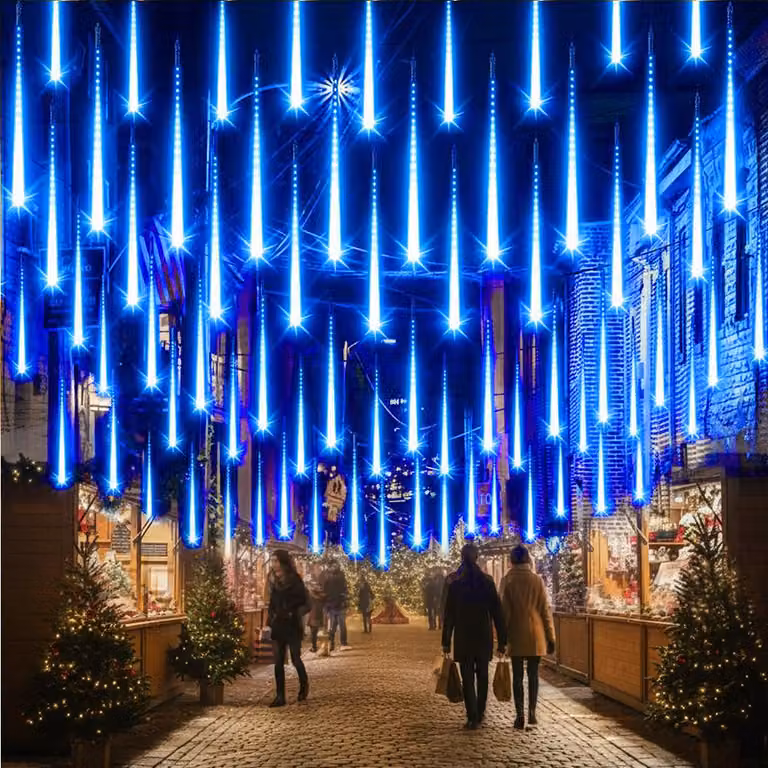 4M Fairy Lights Natale Blu 8 Tubi LED Meteor Shower Fairy Lights Pioggia di luci per l'albero di Natale Festa Matrimonio Giardino Finestra Decorazione