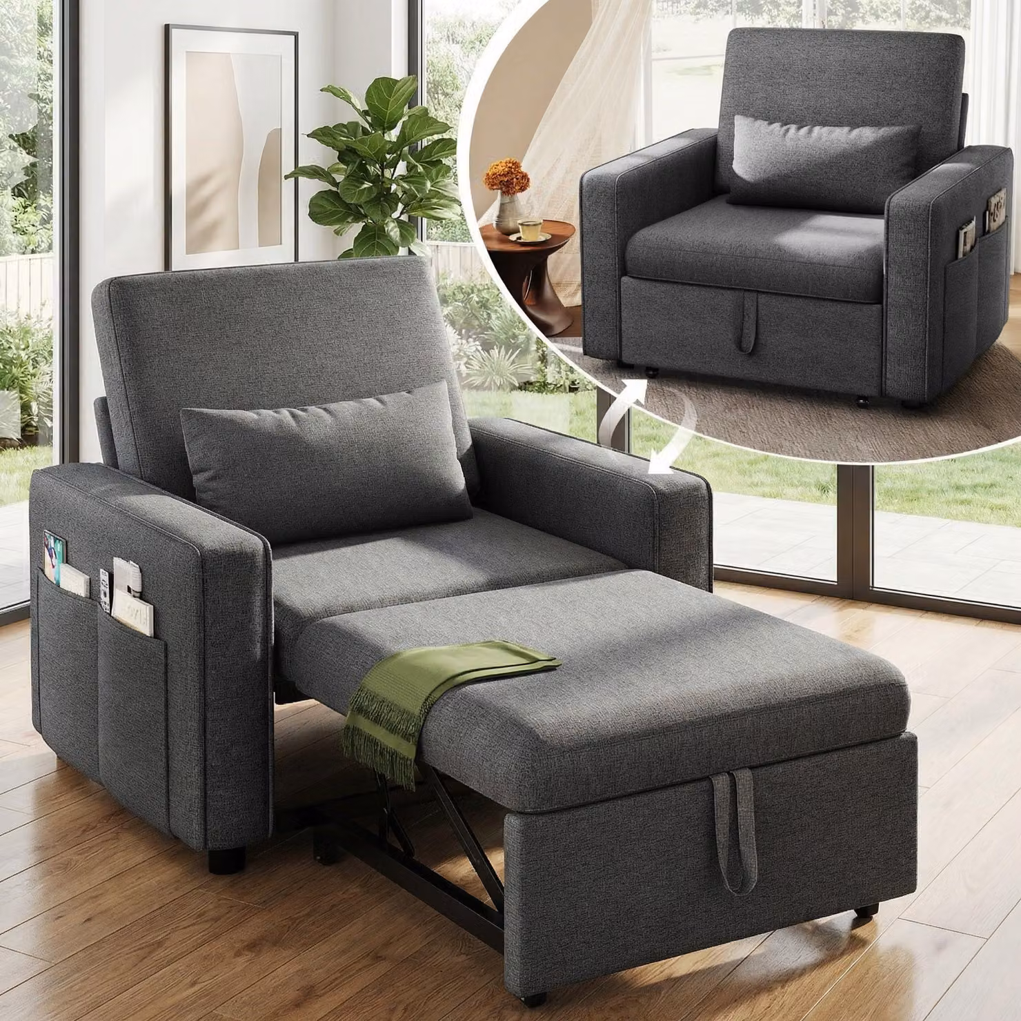 Divano letto multifunzione YITAHOME 3-in-1, poltrona reclinabile a 5 posizioni, dimensioni 192×88 cm, estendibile