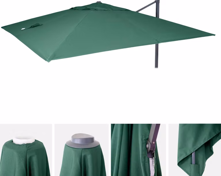 Copertura di ricambio per ombrellone a braccio oscillante HWC-A96, copertura per ombrellone, 3x4 m (Ø 5 m), poliestere ~ verde scuro