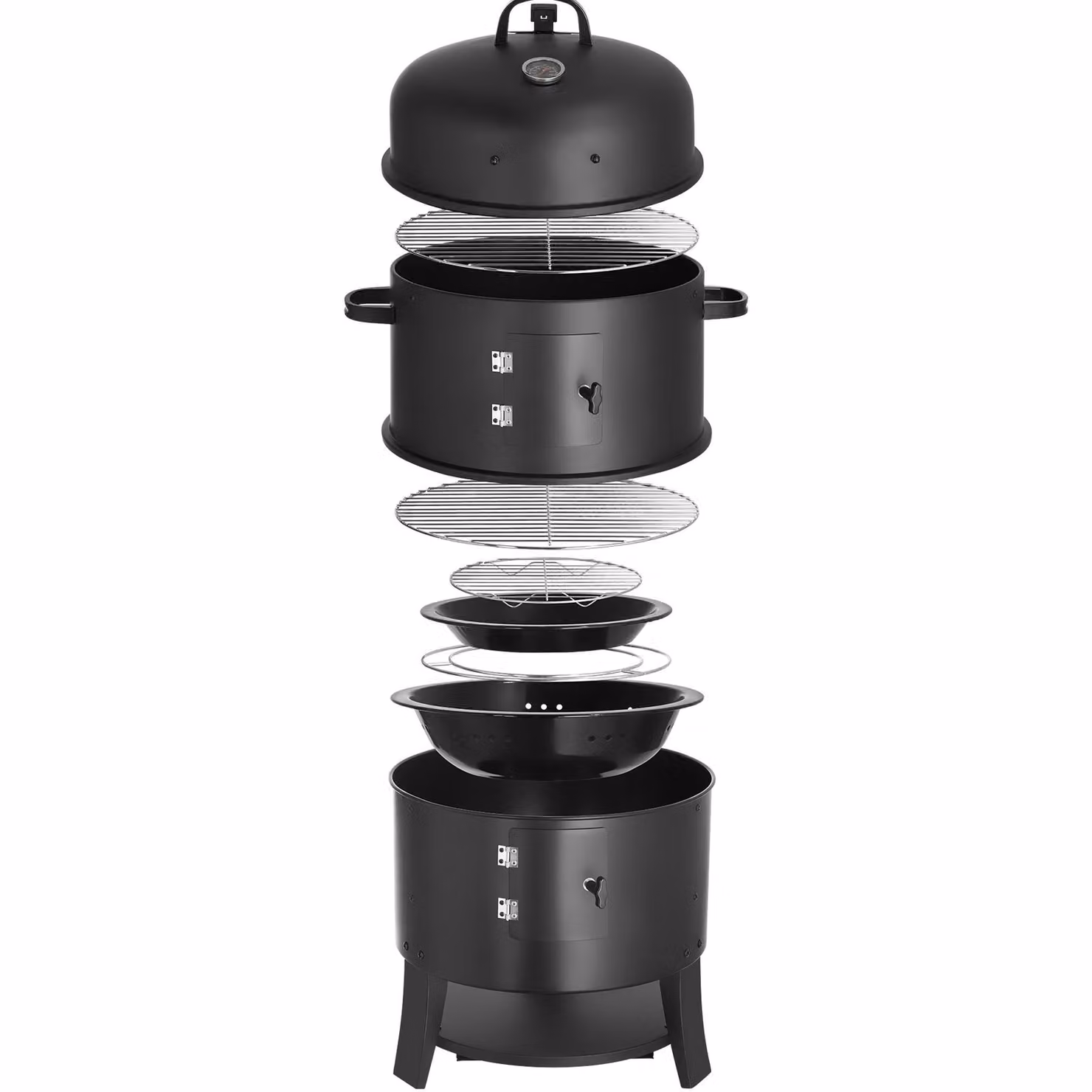 Barile affumicatore 3 in 1 tectake in acciaio nero con 2 griglie, termometro e presa d'aria per carbone – 3