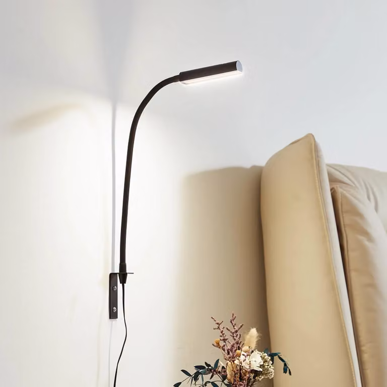 Applique da parete a LED Flexola Lindby, dimmerabile, Nero, Camera da letto, Metallo, Applique a LED