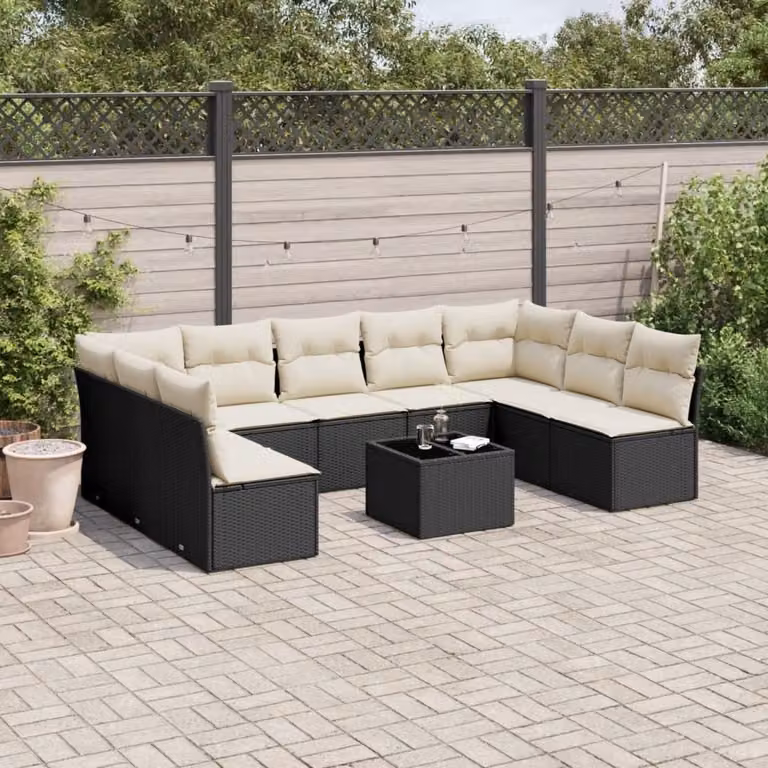 Maison Exclusive - Set da giardino 10 pezzi con cuscini in polyrattan nero