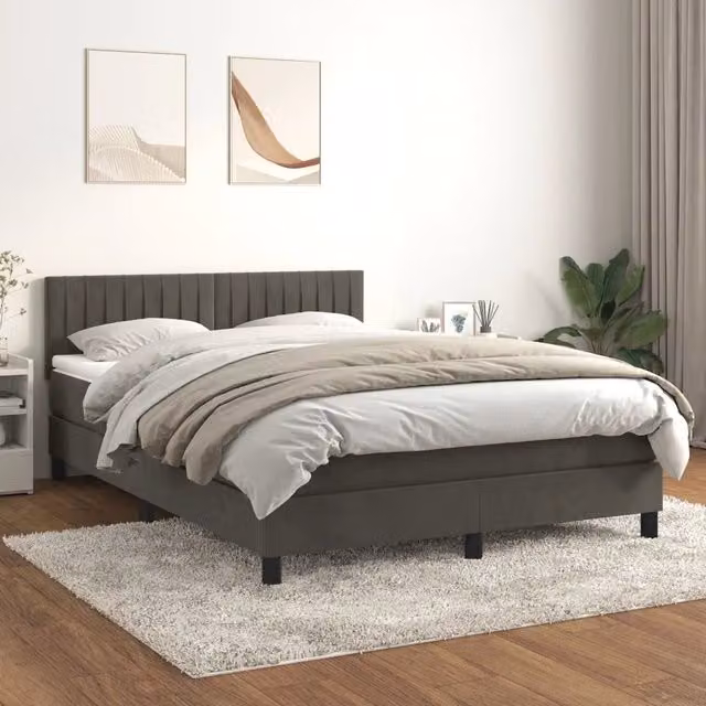 Letto Ibrido con Giroletto a Molle e Materasso vidaXL in Velluto Grigio e Bianco L/P/H: 140 x 190 cm