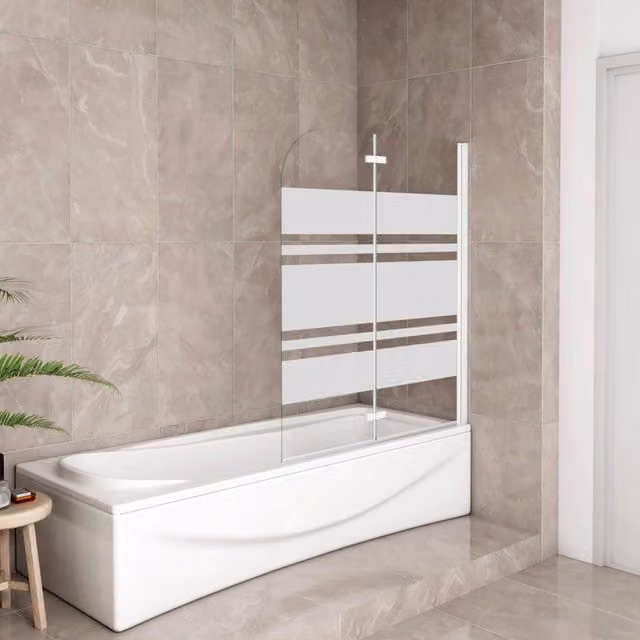Sopravasca Aica Italy Parete per Vasca da Bagno con 2 Ante Movibili, Vetro Temperato da 6 mm con Serigrafia Bianca e Trattamento Anticalcare, L: 140 cm, P: 90 cm