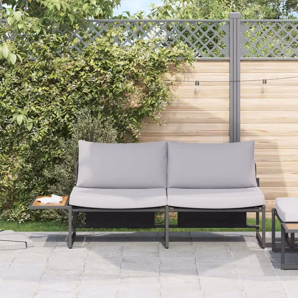 Divano da giardino moderno vidaXL in acciaio con cuscini grigio, L: 200,5 cm, P: 70 cm, H: 85,5 cm