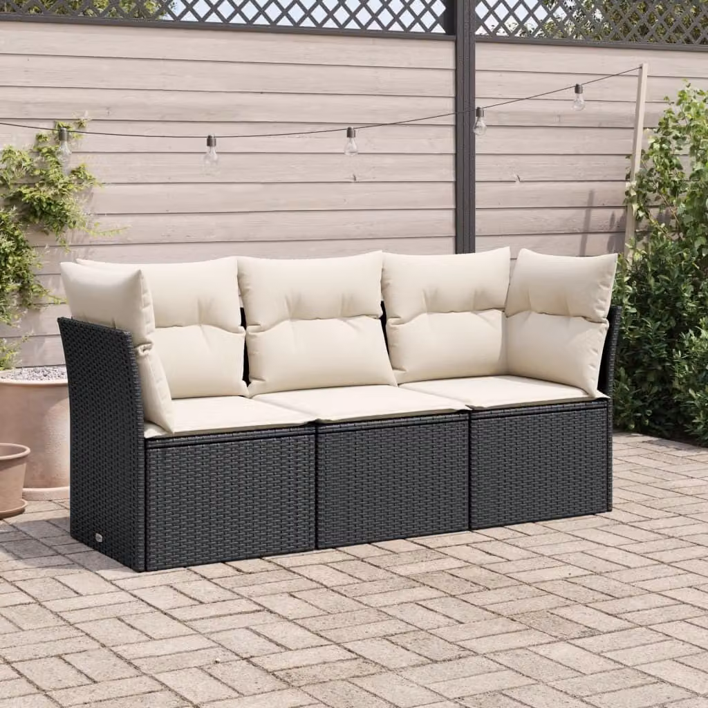 Maison Exclusive - Set Divani da Giardino 3 pz con Cuscini in Polyrattan Nero