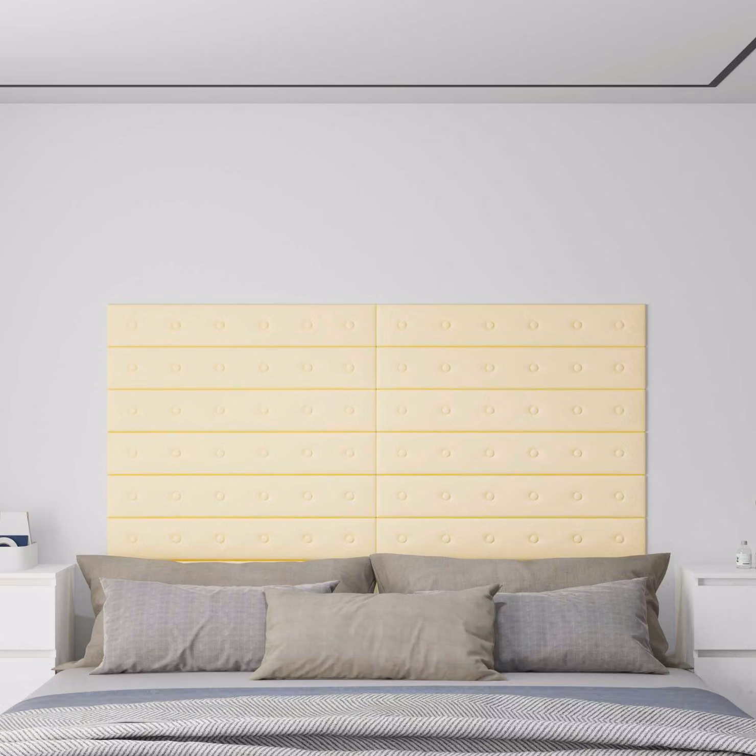 Set di 12 pannelli per testiera da parete vidaXL in pelle sintetica beige con struttura in MDF per un design moderno