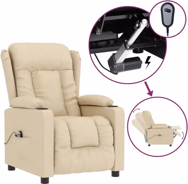 Poltrona | Sedia Relax Elettrica Reclinabile Crema in Tessuto