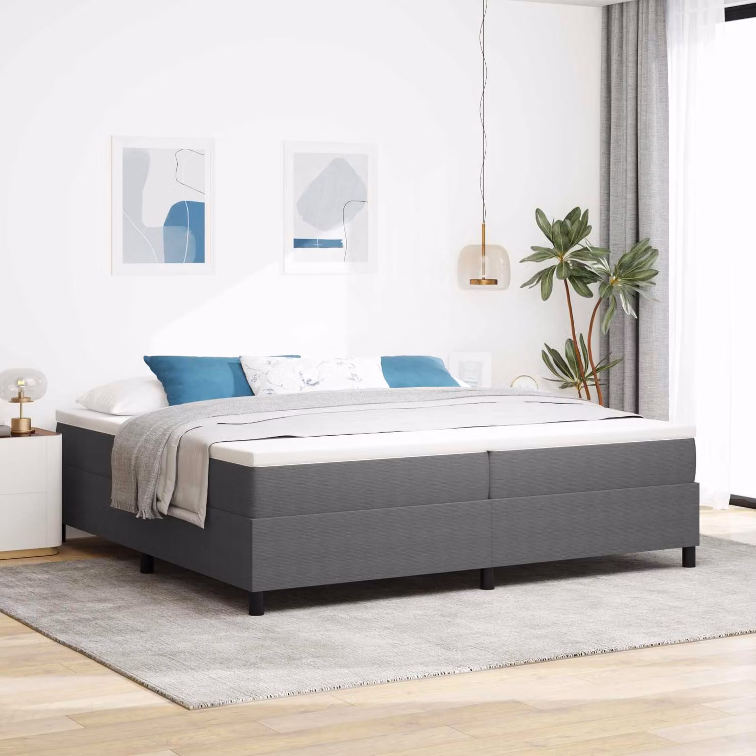 Struttura letto piattaforma moderna vidaXL in legno e tessuto Grigio, L 200 x P 200 cm