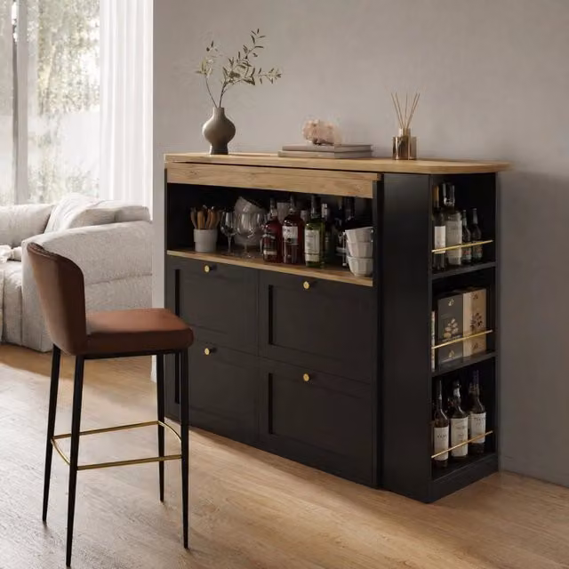 Tavolo bar angolare 138x39x102 cm nero – girevole 360°, spazio modulare