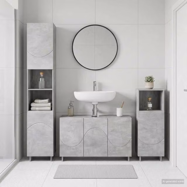 Set mobili da bagno 3 pz Grigio Cemento Legno ingegnerizzato 3433058