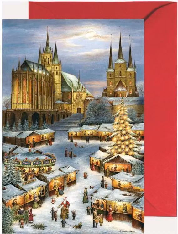 Mini calendario dell'Avvento di Erfurt con il Duomo e la Chiesa di San Severo, cartolina pieghevole